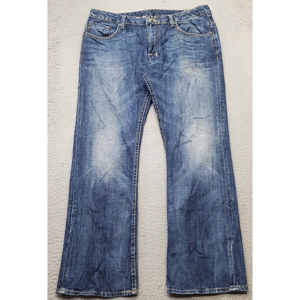 Buffalo David Bitton Six Jeans Mens 36x30 Blue Denim Faded Slim Fit Straight Leg